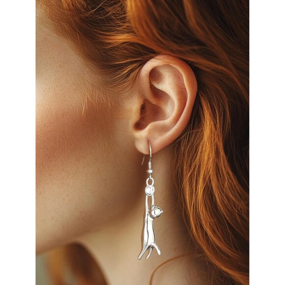 Cute Cat Ear Pendant Earrings Platinum/Gold Drop Jewelry for Cat Lovers - Picture 2 of 8